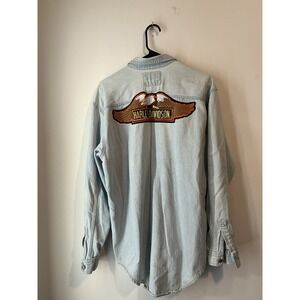 Vintage Levis Harley Davidson Denim‎ Shirt Big Eagle Embroidered Mens Small